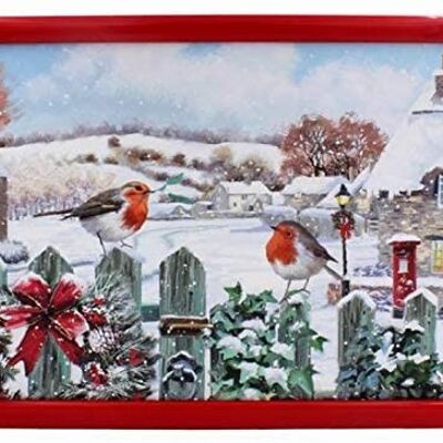 Christmas Robins' Nuovo design di Natale 2021 - Vassoio imbottito o cuscino per laptop, regalo festivo per gli amanti degli uccelli