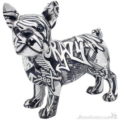 Graffiti Art Monochrome stehende Französische Bulldogge 'Frenchie' Ornament Figur