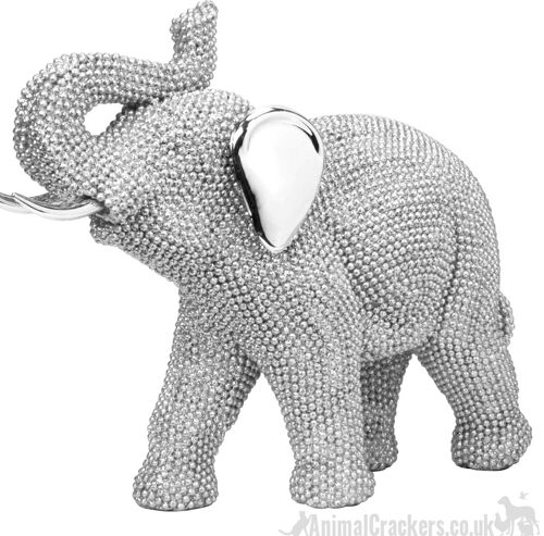 Glitzy diamante standing Elephant with shiny ears & tusk, quality figurine, great elephant lover gift