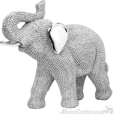 Elefante de pie de diamante deslumbrante con orejas y colmillos brillantes, estatuilla de calidad, gran regalo para los amantes de los elefantes