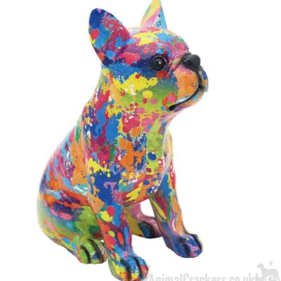 SPLASH ART leuchtend farbige sitzende französische Bulldogge Ornamentfigur, Frenchie Liebhabergeschenk