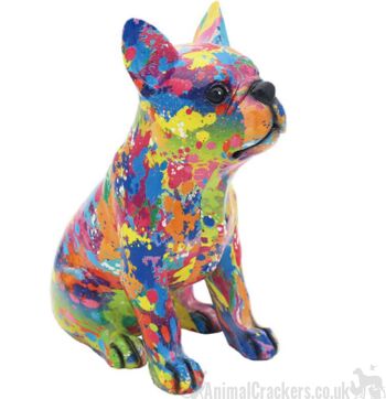 SPLASH ART figurine d'ornement bouledogue français assis aux couleurs vives, cadeau d'amant Frenchie