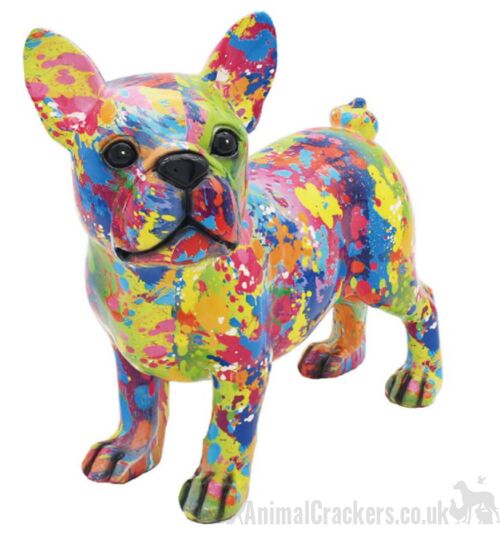 SPLASH ART bright coloured standing French Bulldog ornament figurine, Frenchie lover gift