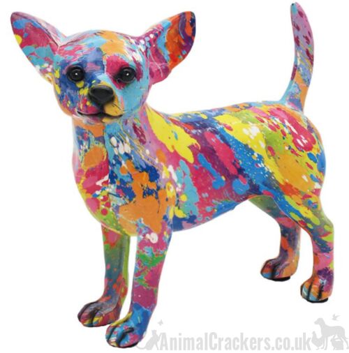 SPLASH ART bright coloured standing Chihuahua ornament figurine, Chihuahua lover gift