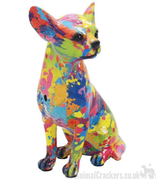 SPLASH ART bright coloured sitting Chihuahua ornament figurine, Chihuahua lover gift