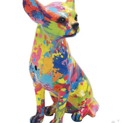 SPLASH ART Figurina di ornamento Chihuahua seduta dai colori vivaci, regalo amante Chihuahua