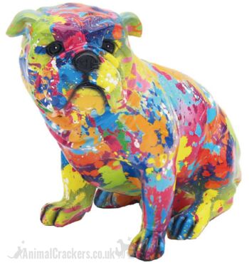 SPLASH ART peint aux couleurs vives assis Bulldog anglais ornement figurine Bull Dog amant cadeau