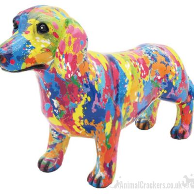 Large 40cm SPLASH ART colourful Dachshund ornament figurine, Sausage Dog lover gift