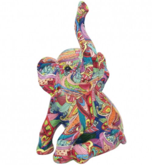 GROOVY ART bright coloured sitting Elephant ornament figurine, safari animal lover gift