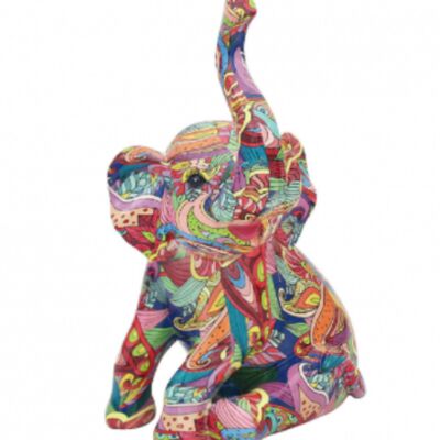 GROOVY ART bright coloured sitting Elephant ornament figurine, safari animal lover gift