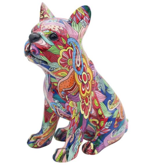 GROOVY ART bright coloured sitting French Bulldog ornament figurine, Frenchie lover gift