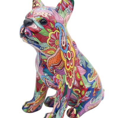 GROOVY ART leuchtend farbige sitzende französische Bulldogge Ornamentfigur, Frenchie Liebhabergeschenk