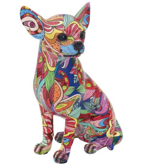GROOVY ART bright coloured sitting Chihuahua ornament figurine, Chihuahua lover gift