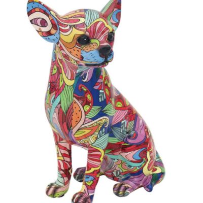 GROOVY ART estatuilla de adorno de Chihuahua sentado de colores brillantes, regalo de amante de Chihuahua