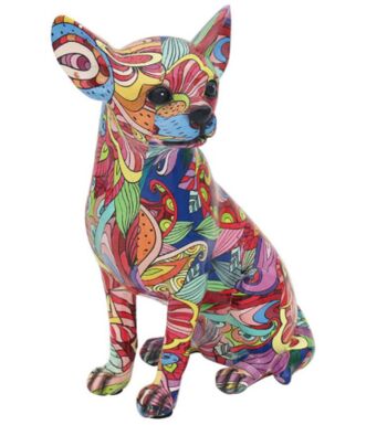 GROOVY ART figurine d'ornement de Chihuahua assis aux couleurs vives, cadeau d'amant de Chihuahua