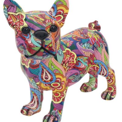 GROOVY ART leuchtend farbige stehende Französische Bulldogge Ornamentfigur, Frenchie Liebhabergeschenk