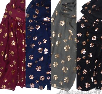 Écharpe Sarong en coton léger imprimé pattes dorées pour dames dans un choix de couleurs, excellent cadeau pour les amoureux des chiens ou des chats et remplisseur de bas - Gris