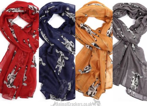 Ladies lightweight Dairy Cow design Scarf Sarong in choice of colours, great Farmer or Frisian Cow lover gift and stocking filler! - Mustard