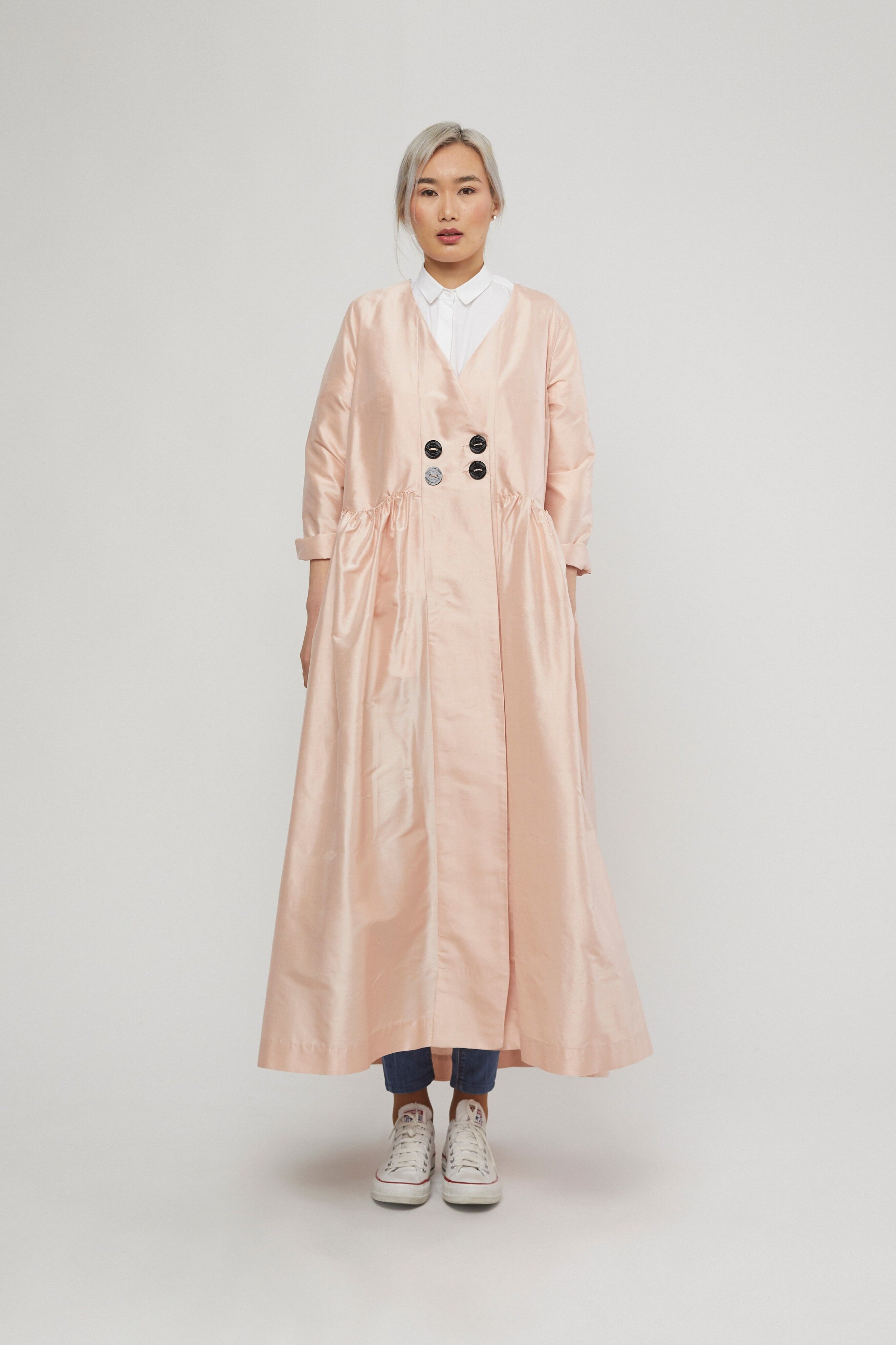 IMPERMEABILE IN SETA ROSA LUNGO