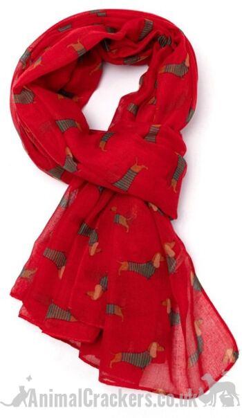 Teckel léger pour femme en manteau à rayures Écharpe Sarong dans un choix de couleurs, excellent cadeau pour les amoureux des chiens saucisses et remplissage de bas. - Rouge 1