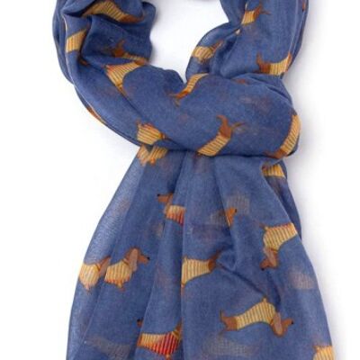 Leichter Damen-Dackel im gestreiften Mantel-Design, Schal Sarong in verschiedenen Farben, tolles Geschenk für Wursthundeliebhaber und Strumpffüller! - Blau