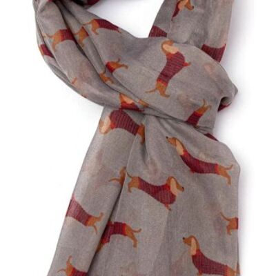 Ladies lightweight Dachshund in Stripy coat design Scarf Sarong in choice of colours, great Sausage Dog lover gift and stocking filler! - Grey