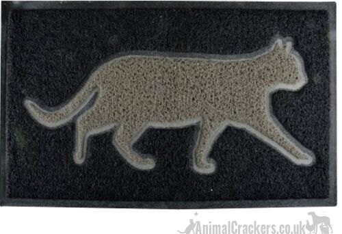 Grey PVC loop Doormat mud /dirt trapper door mat in quirky Cat design, available in 2 colour themes, great novelty Cat lover gift - Light Cat on dark background