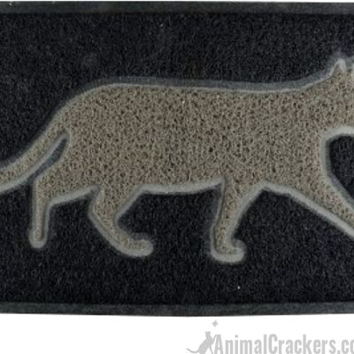 Grey PVC loop Doormat mud /dirt trapper door mat in quirky Cat design, available in 2 colour themes, great novelty Cat lover gift - Light Cat on dark background