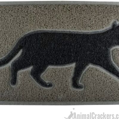Graue PVC-Schlaufen-Fußmatte Schlamm-/Schmutzfänger-Fußmatte im schrulligen Katzen-Design, erhältlich in 2 Farbthemen, tolles Geschenk für Katzenliebhaber – dunkle Katze auf hellem Hintergrund