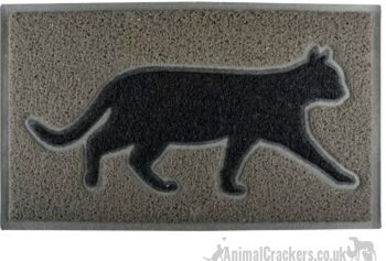 Paillasson à boucles en PVC gris, tapis de porte trappeur de boue/saleté au design original de chat, disponible en 2 thèmes de couleurs, excellent cadeau pour les amoureux des chats - Chat noir sur fond clair.