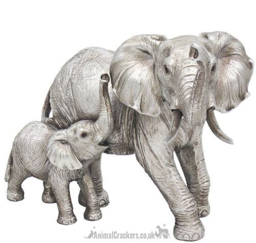 Standing Mother Elephant with Calf ornament from the Leonardo Reflections Silver range, gift boxed