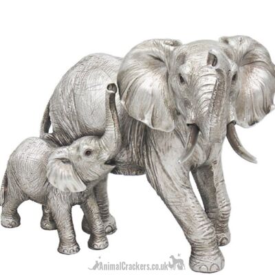 Madre Elefante in piedi con ornamento Vitello della linea Leonardo Reflections Silver, in confezione regalo