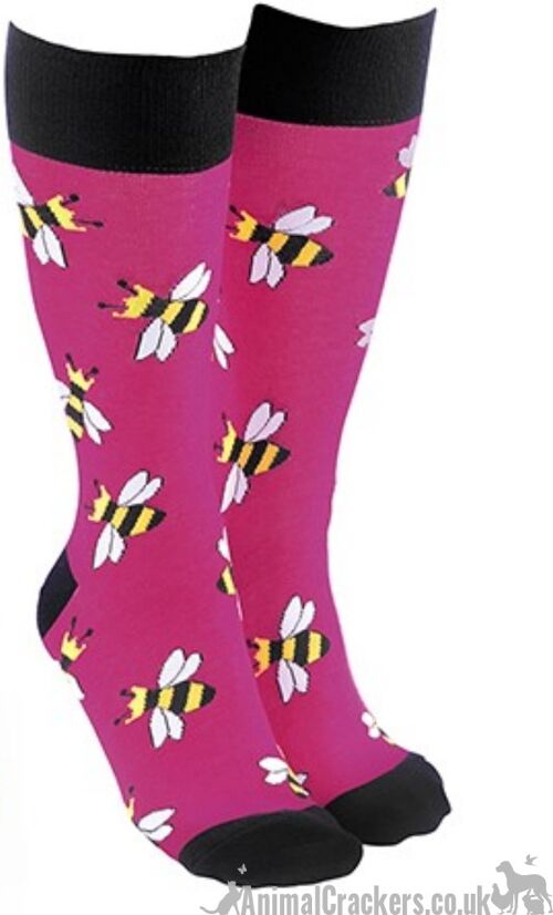 Quality cotton mix BEE design socks, Women Men Unisex, One Size, novelty Bee lover gift or stocking filler - Dark Pink