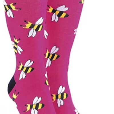 Quality cotton mix BEE design socks, Women Men Unisex, One Size, novelty Bee lover gift or stocking filler - Dark Pink