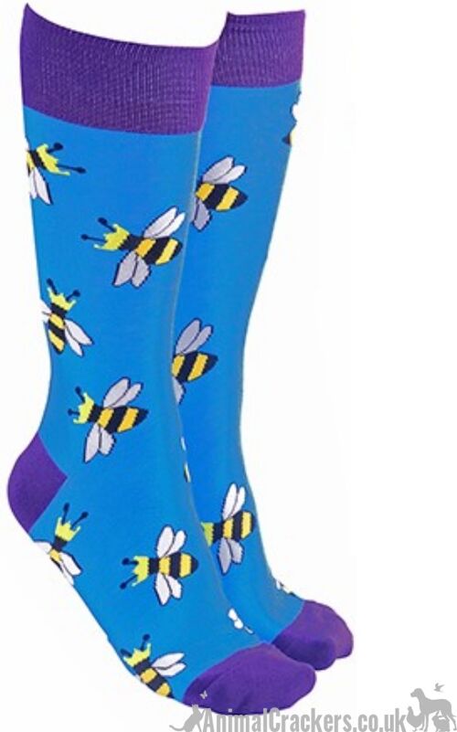 Quality cotton mix BEE design socks, Women Men Unisex, One Size, novelty Bee lover gift or stocking filler - Blue