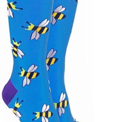 Mélange de coton de qualité Chaussettes design BEE, Femmes Hommes Unisexe, Taille unique, cadeau d'amant d'abeille de nouveauté ou remplisseur de bas - Bleu