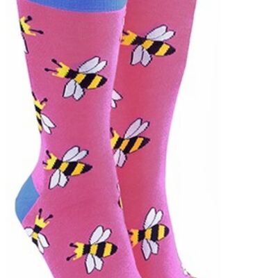 Hochwertige Baumwollmischung BIENEN-Design Socken, Damen Herren Unisex, Einheitsgröße, Geschenk für Bienenliebhaber oder Strumpffüller – Hellrosa