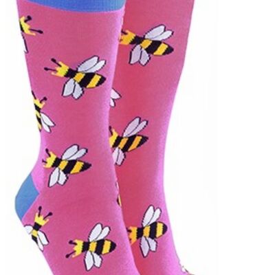 Quality cotton mix BEE design socks, Women Men Unisex, One Size, novelty Bee lover gift or stocking filler - Pale Pink