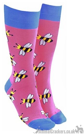 Mélange de coton de qualité Chaussettes design BEE, Femmes Hommes Unisexe, Taille unique, cadeau d'amant d'abeille de nouveauté ou remplisseur de bas - Rose pâle 1