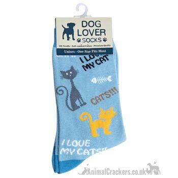 Chaussettes pour femmes 'J'aime mon chat' Taille unique mélange de coton de qualité cadeau amoureux des chats