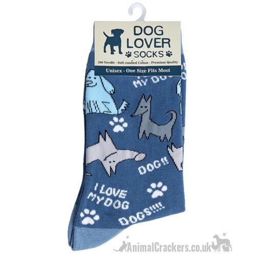 Womens 'I Love my Dog' Dog Lover socks, One Size, quality cotton mix fabric, great novelty gift/stocking filler