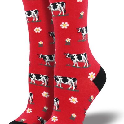 Womens Socksmith 'Legendairy' Friesian Cow design socks, One Size, quality Cattle or Dairy Cow lover gift - Red