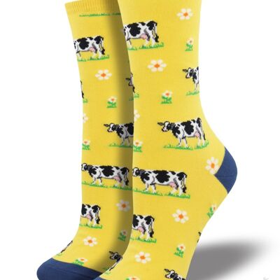 Womens Socksmith 'Legendairy' Friesian Cow design socks, One Size, quality Cattle or Dairy Cow lover gift - Yellow