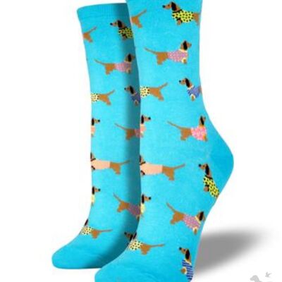 Women Socksmith 'Haute Dog' Dachshund socks, one size, Sausage Dog lover gift or stocking filler - Turquoise