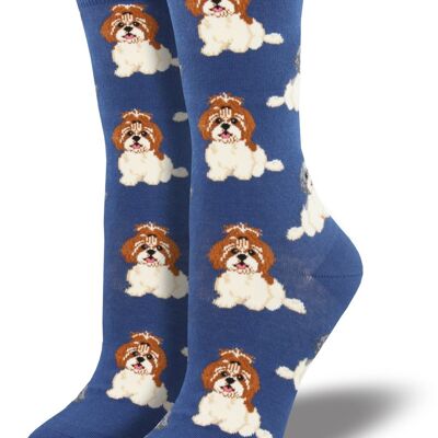 Calcetines con diseño Socksmith 'Shih Tzu Not' para mujer, talla única, regalo para amantes del perro Shih Tzu de calidad - Azul