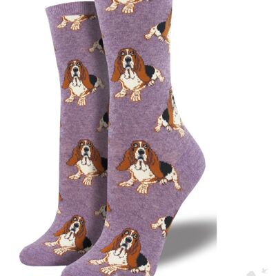 Chaussettes de conception pour femmes de qualité Socksmith Hound Dog taille unique, cadeau d'amant de Basset Hound de qualité - Heather