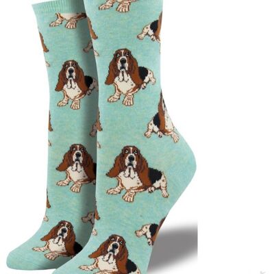Calzini da donna di qualità Socksmith Hound Dog design taglia unica, regalo per amante Basset Hound di qualità - Mint