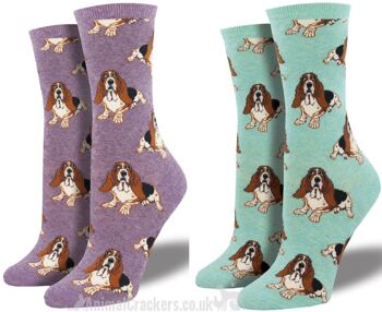 Chaussettes design Socksmith Hound Dog pour femmes Taille unique, cadeau d'amant Basset Hound de qualité - Menthe 2