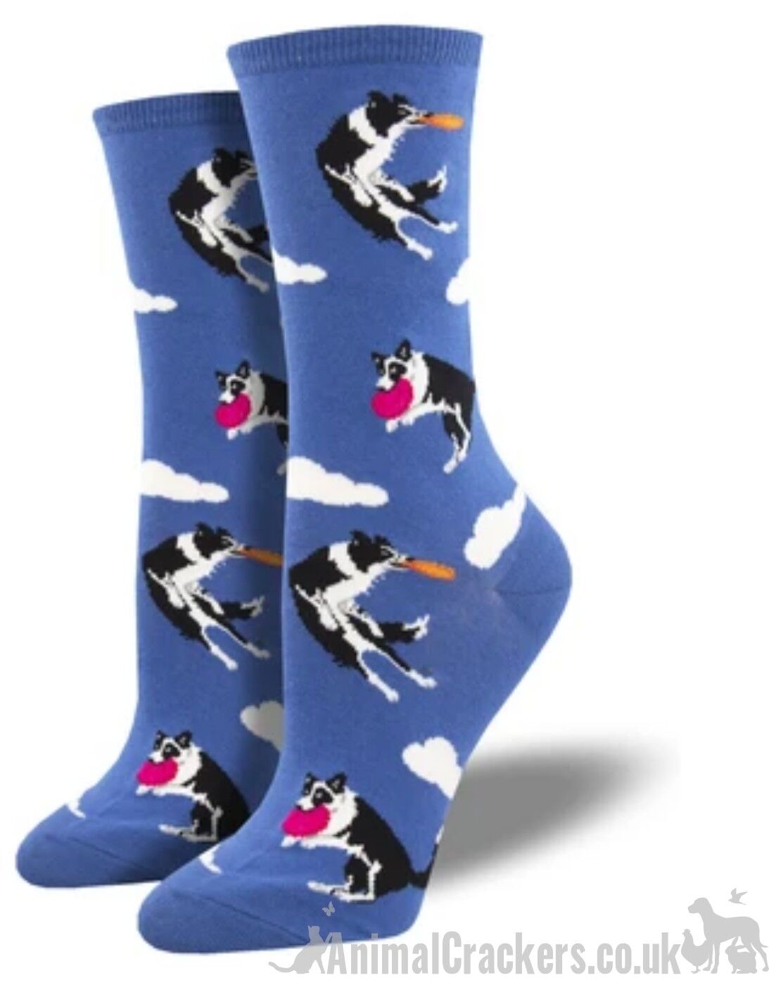Chaussettes pour femmes Socksmith 'Catch Your Drift' Border Collie attrapant la conception de frisbee, cadeau d'amant de chien de qualité - Bleu moyen