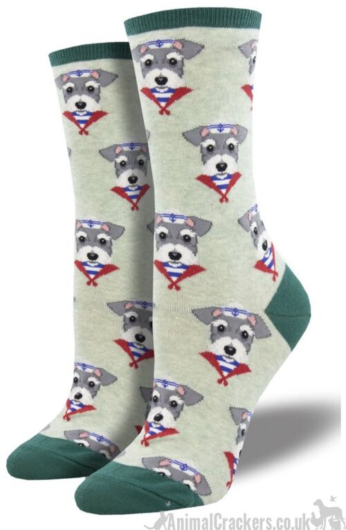 Womens quality Socksmith Snazzy Schnauzer one size socks novelty Dog lover gift - Pale Green